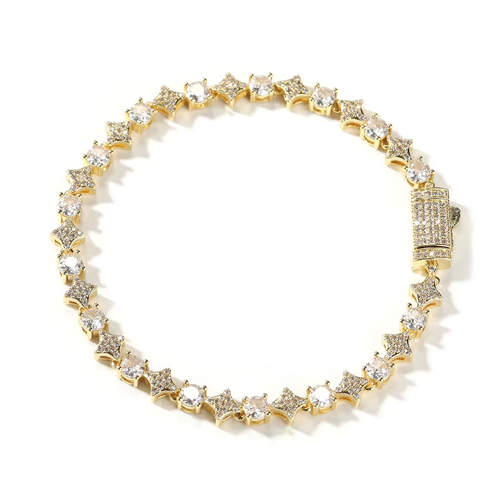 Luxury Thin Twinkle Little Star Gold Diamond Bling Tennis Chain Lady Elegant Bracelet Necklace Set Fashion Women Men Jewelry
