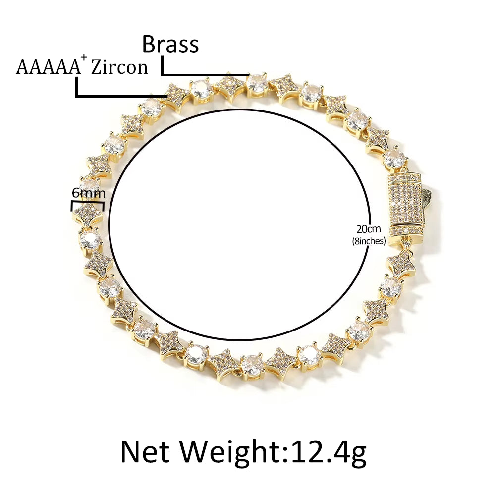 Luxury Thin Twinkle Little Star Gold Diamond Bling Tennis Chain Lady Elegant Bracelet Necklace Set Fashion Women Men Jewelry