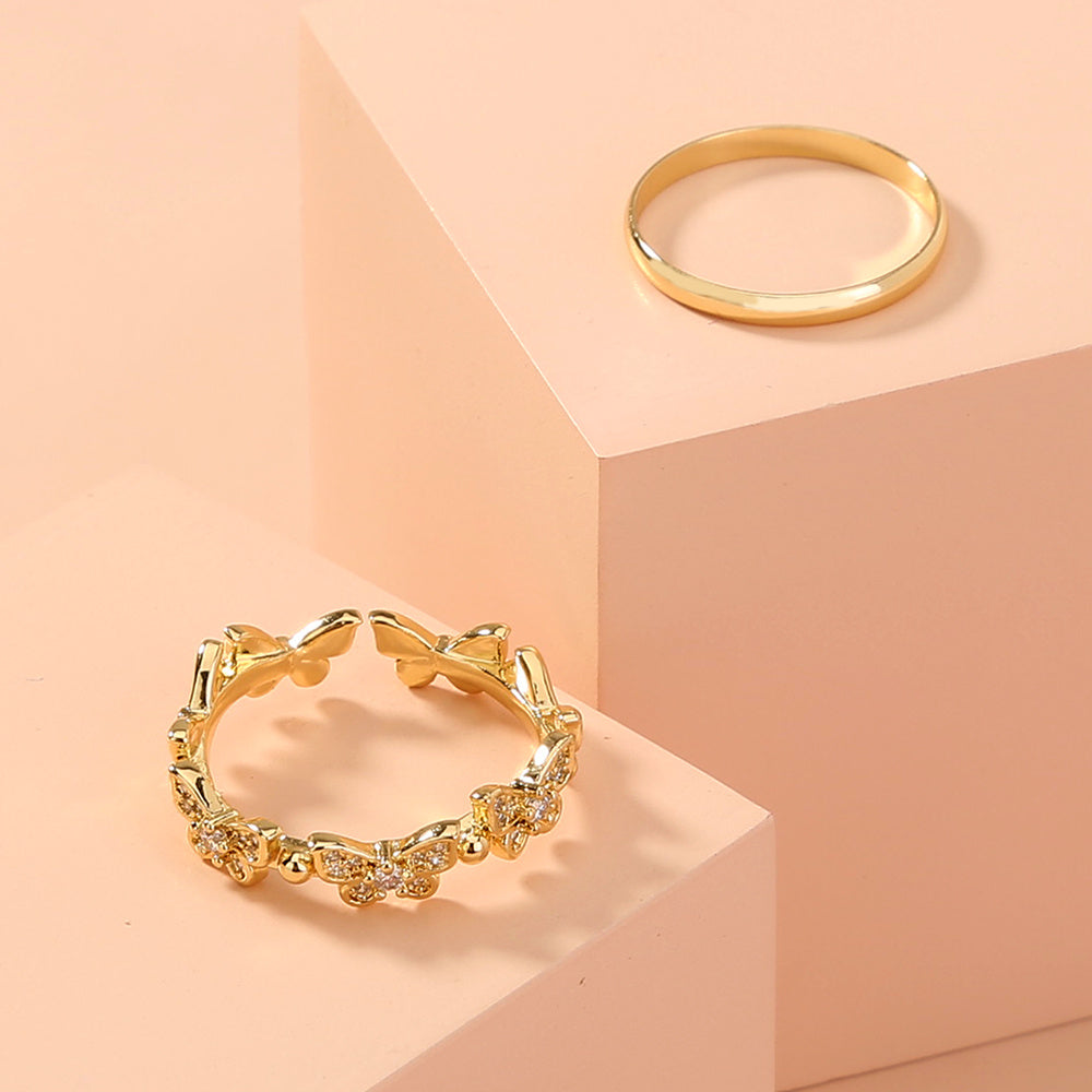 Butterfly Zircon Adjustable Brass Ring