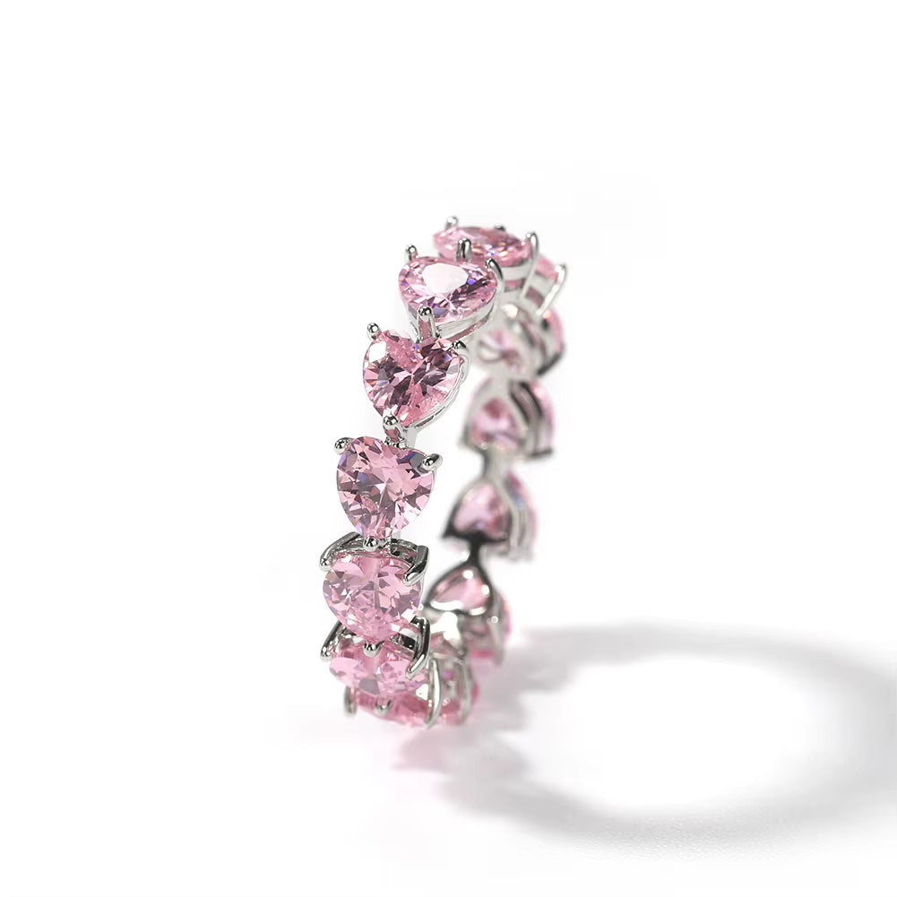UWIN Hip Hop Pink CZ Heart Shaped Cubic Zirconia Ring Gold Plated Women Finger Rings Wholesale Jewelries