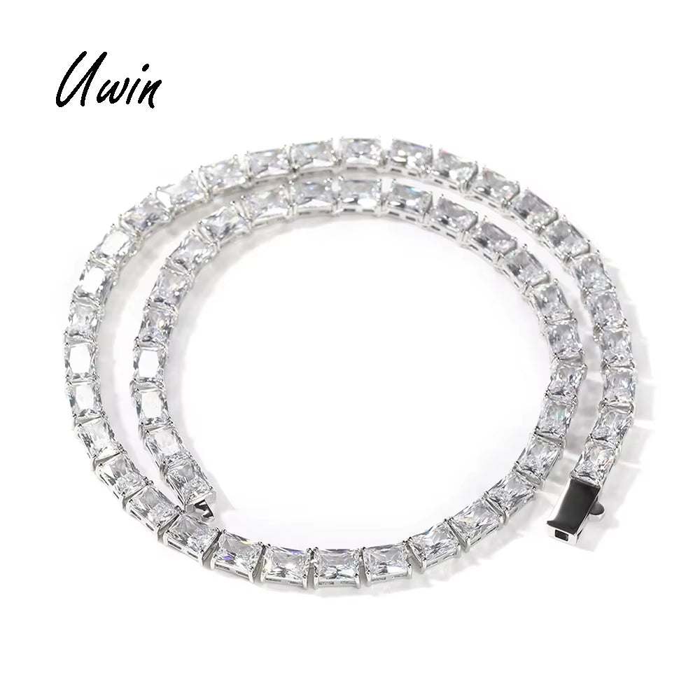 UWIN Newtrend Princess Cut Bling CZ Necklace Rectangle Zircon Tennis Chain Women Men Necklace Jewelry