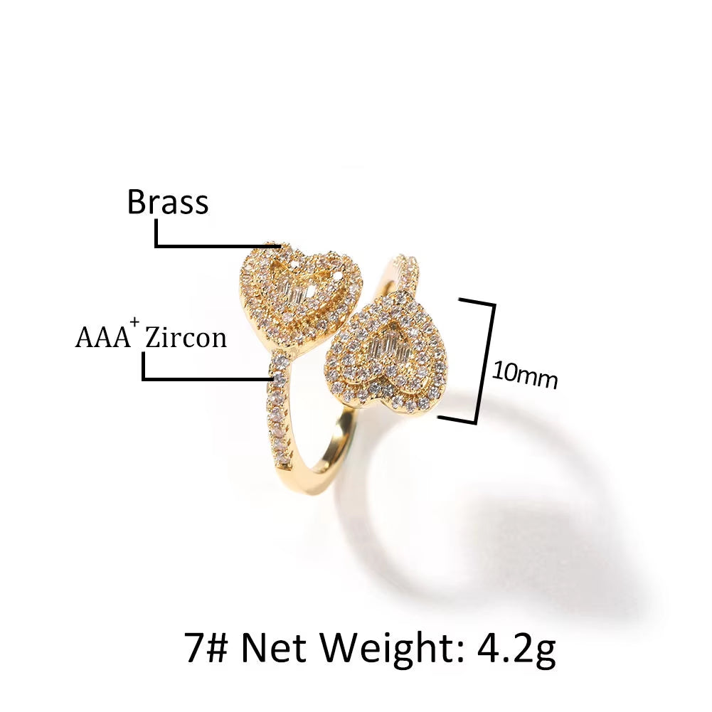 Baguette Twist Heart Ring Glistening Heart Square Shape Diamond Adjustable CZ Finger Rings Hot Sale Stunning Jewelry for Women