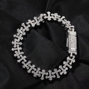 Unisex Luxury 18K Gold Plated Mini Cross Bracelet 5A Zircon Cluster Chain Link Charm for Men Women Fashionable Accessory
