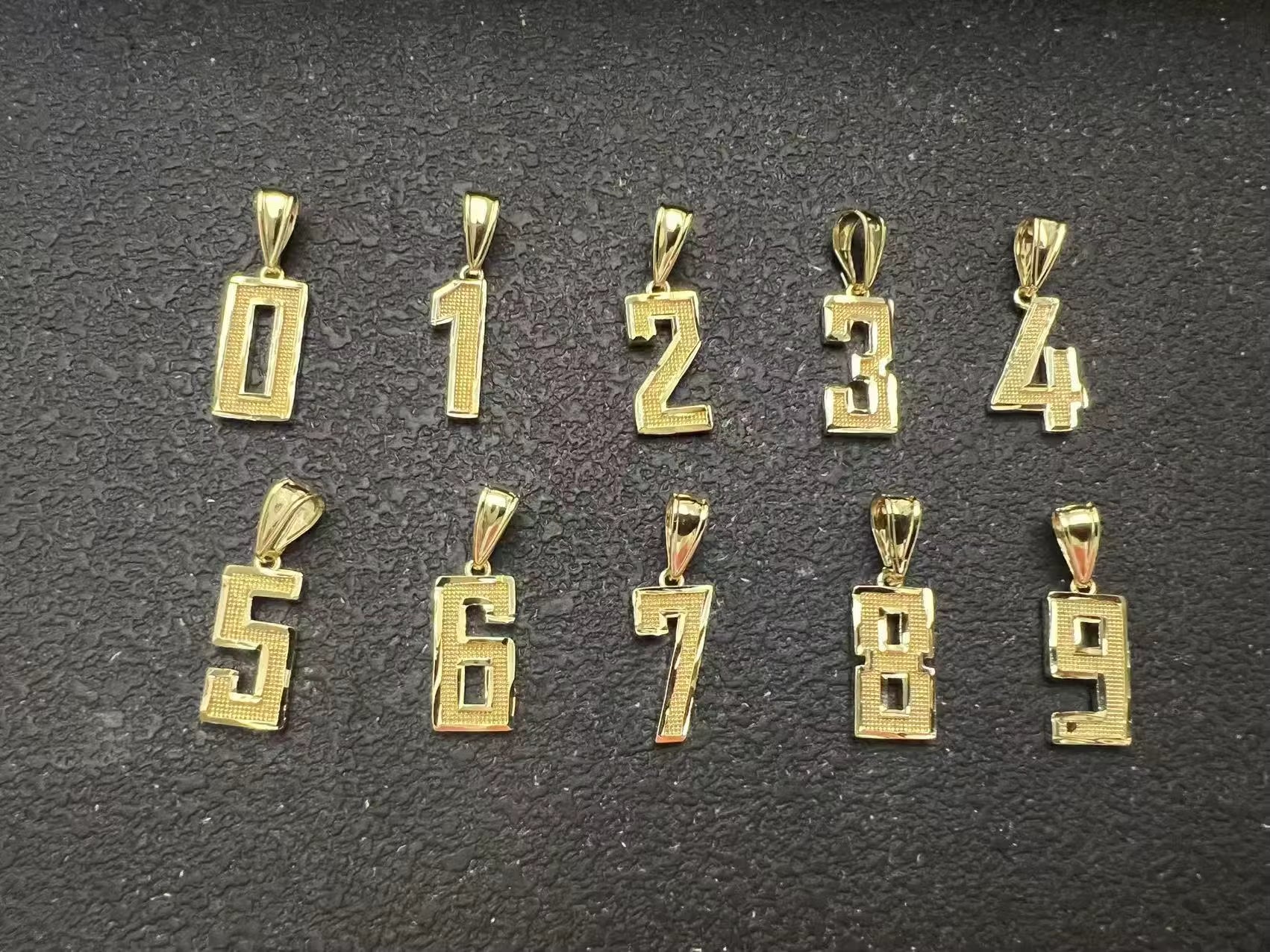 Customized Hot-Selling 18K Gold Plated Hip-Hop Stainless Steel Zircon Men'S 0-9 Number Pendant Necklace for Party & Gift