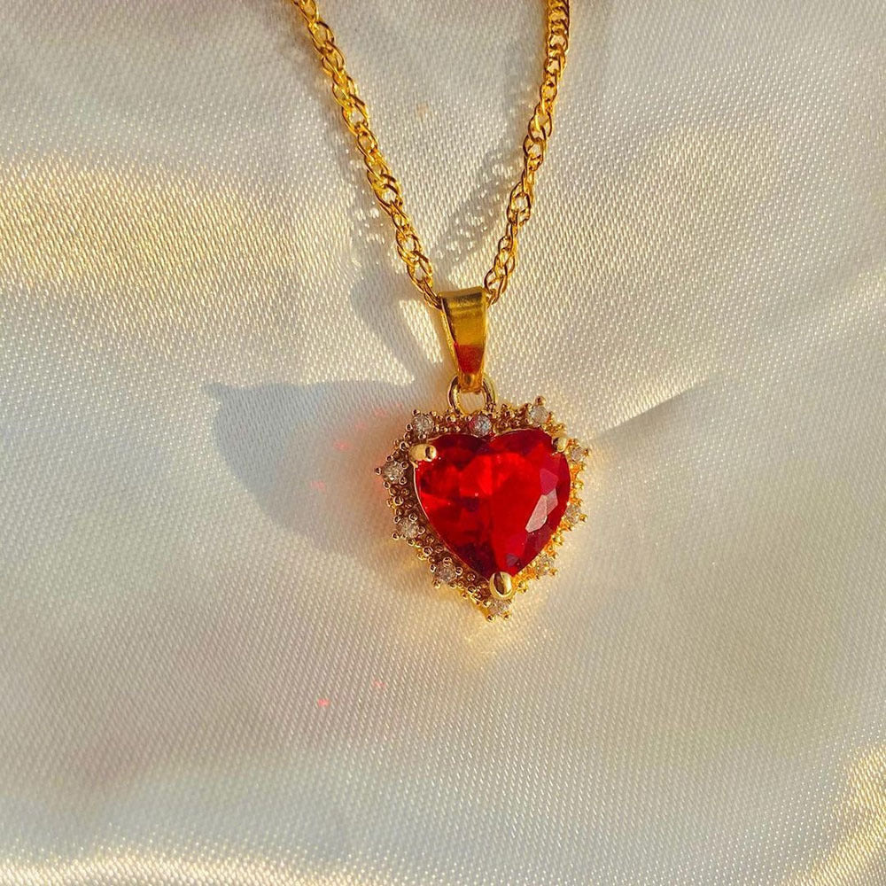 Colorful Rhinestones Heart-shaped Necklace Love Gold Chain Ins Personalized Jewelry For Women Valentine's Day