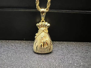 Customized 18K Gold Plated Money Bag Charm Pendant Necklace for Men Lucky Dollar Sign Jewelry Trendy Gold Pendant Necklace