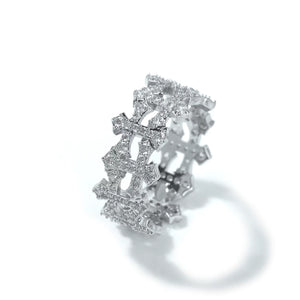 Korean Version Classic Bands Hollowed Checkered Open Cross Ring ZIRCON Women'S Jewelry Main Material Copper None