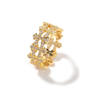 Korean Version Classic Bands Hollowed Checkered Open Cross Ring ZIRCON Women'S Jewelry Main Material Copper None