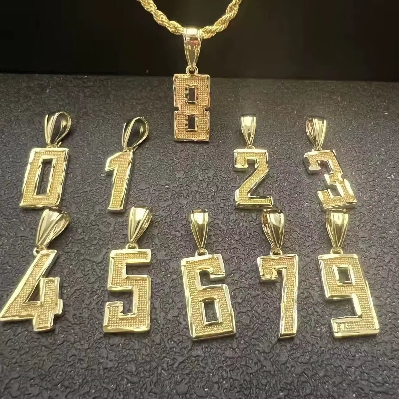 Customized Hot-Selling 18K Gold Plated Hip-Hop Stainless Steel Zircon Men'S 0-9 Number Pendant Necklace for Party & Gift