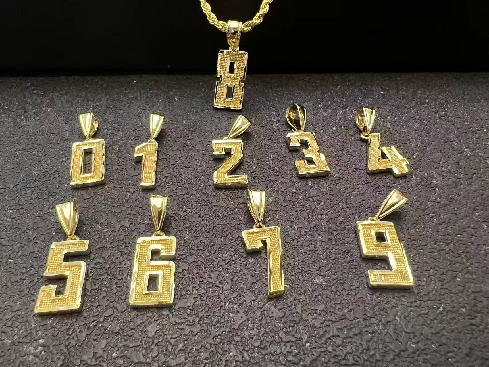 Customized Hot-Selling 18K Gold Plated Hip-Hop Stainless Steel Zircon Men'S 0-9 Number Pendant Necklace for Party & Gift