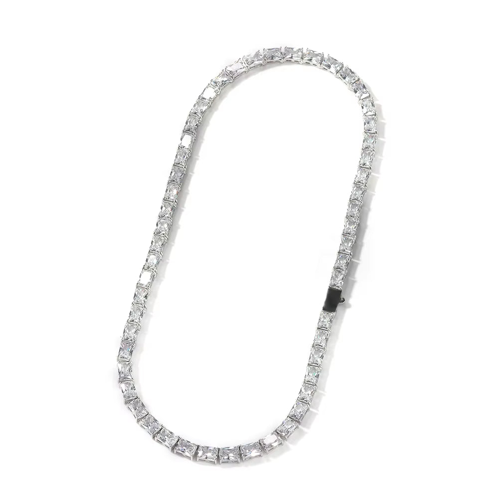 UWIN Newtrend Princess Cut Bling CZ Necklace Rectangle Zircon Tennis Chain Women Men Necklace Jewelry