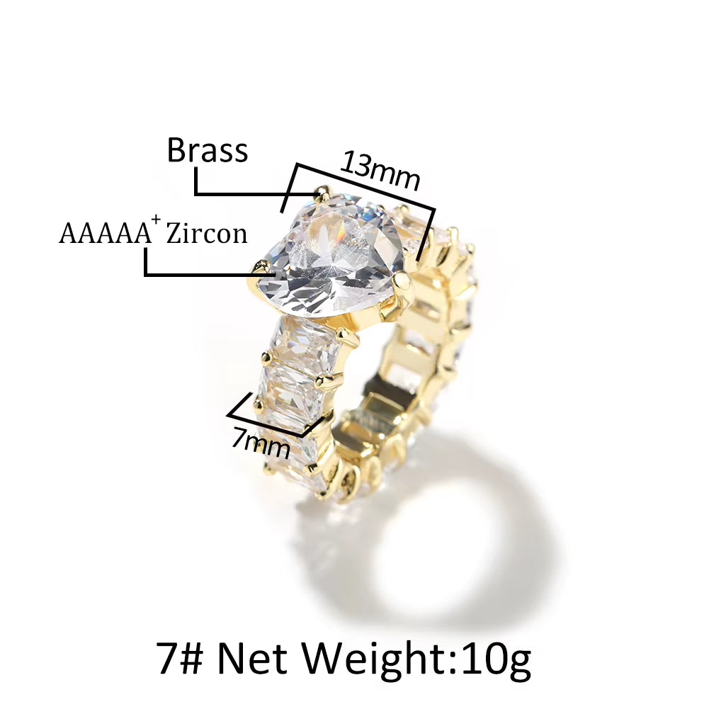UWIN Baguette CZ Ring Big Heart Luxury Ring 5A Cubic Zircon Pink Heart Ring Women Wedding CZ Ring