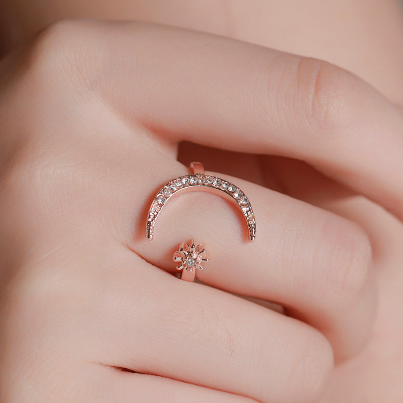 Moon And Star Opening Rings Fashion Rhinestones Personalized Jewelry For Women