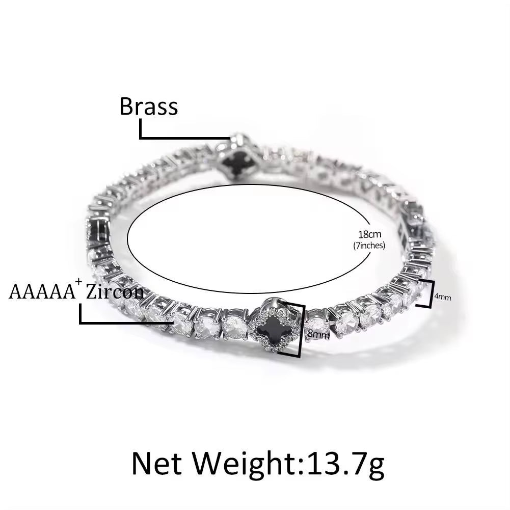 UWIN 5A CZ Iced Out Clover Tennis Chain Heart Tennis Heart Bangle Armband Wrist Bracelet Set 18K Gold Women Jewelry
