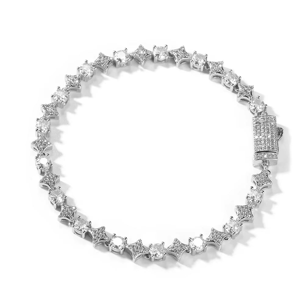 Luxury Thin Twinkle Little Star Gold Diamond Bling Tennis Chain Lady Elegant Bracelet Necklace Set Fashion Women Men Jewelry