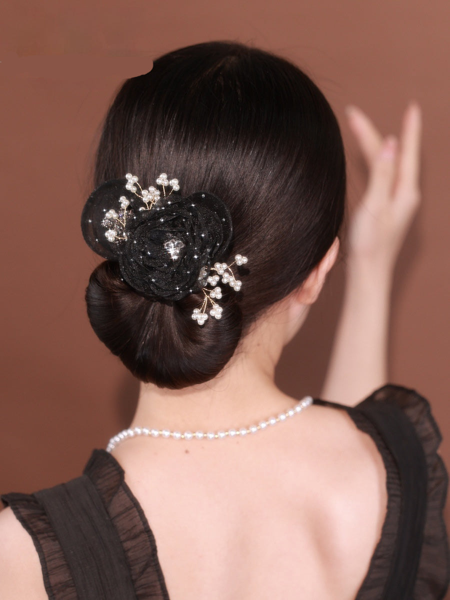 Starry Sky Flower Style Updo Topknot Hair Clip Black Exquisite Headdress