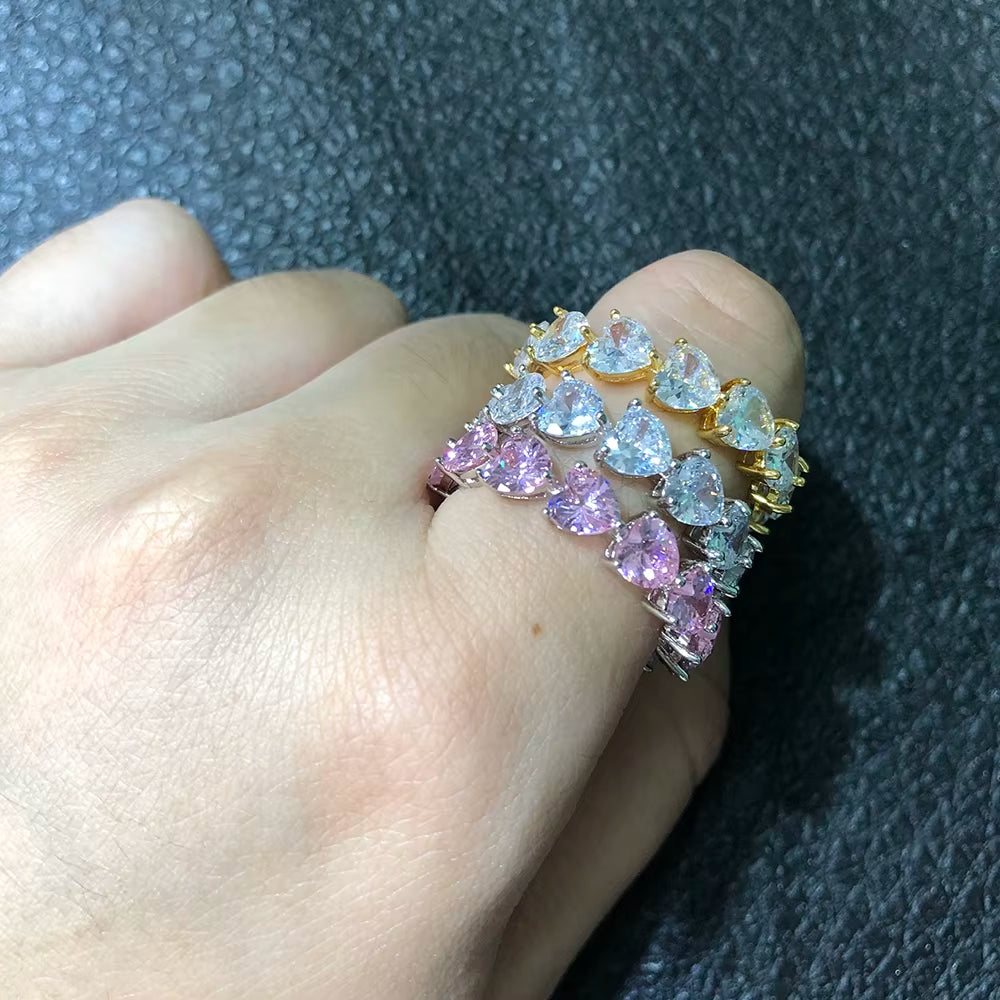 UWIN Hip Hop Pink CZ Heart Shaped Cubic Zirconia Ring Gold Plated Women Finger Rings Wholesale Jewelries