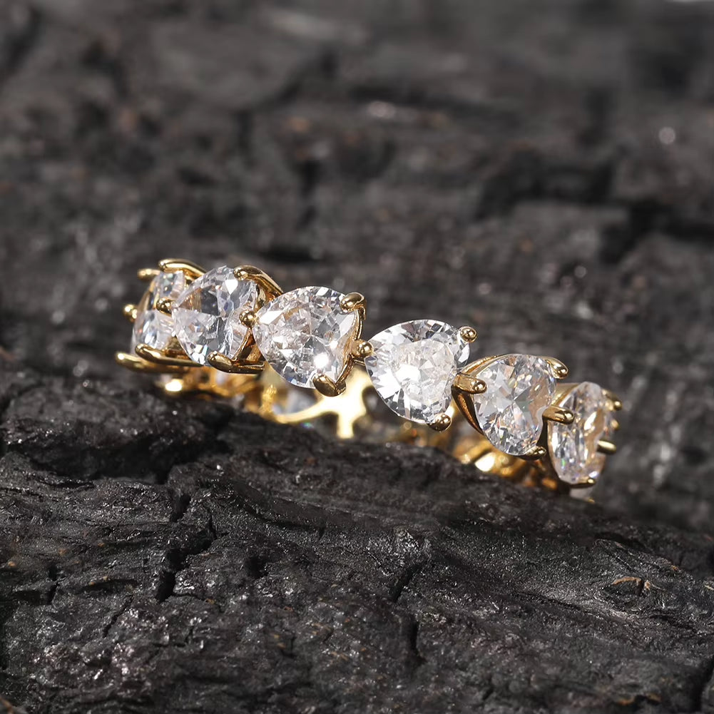 UWIN Hip Hop Pink CZ Heart Shaped Cubic Zirconia Ring Gold Plated Women Finger Rings Wholesale Jewelries