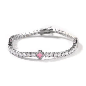 UWIN 5A CZ Iced Out Clover Tennis Chain Heart Tennis Heart Bangle Armband Wrist Bracelet Set 18K Gold Women Jewelry