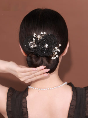 Starry Sky Flower Style Updo Topknot Hair Clip Black Exquisite Headdress