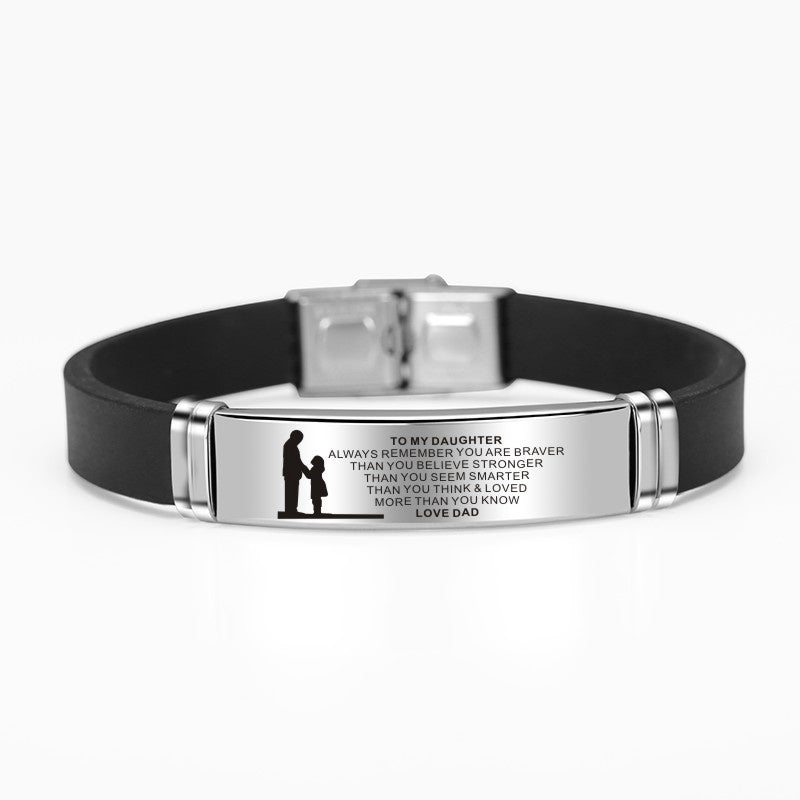 Engraved Mom Dad To Daughter Son Painting Stainless Steel Silicone Bracelet