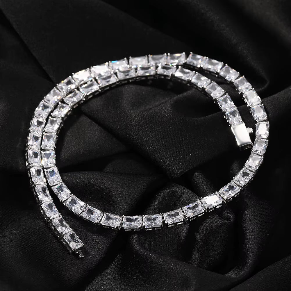 UWIN Newtrend Princess Cut Bling CZ Necklace Rectangle Zircon Tennis Chain Women Men Necklace Jewelry