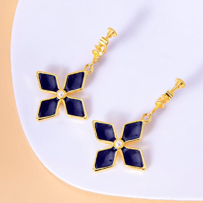 Genshin Impact Keqing Enamel Blue Geometric Flower Earrings