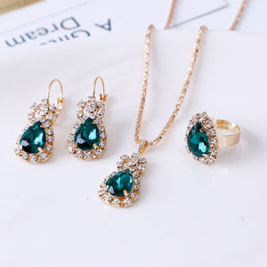 Water drop rhinestone necklace earrings ring set