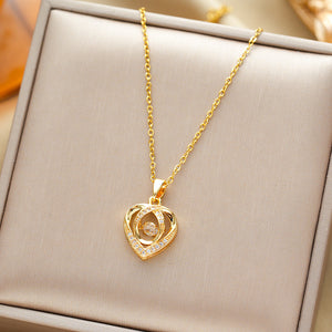 Fashion Dancing Love Necklace With Rhinestones Clavicle Chain Heart-shaped Necklace For Valentine's Day Gift