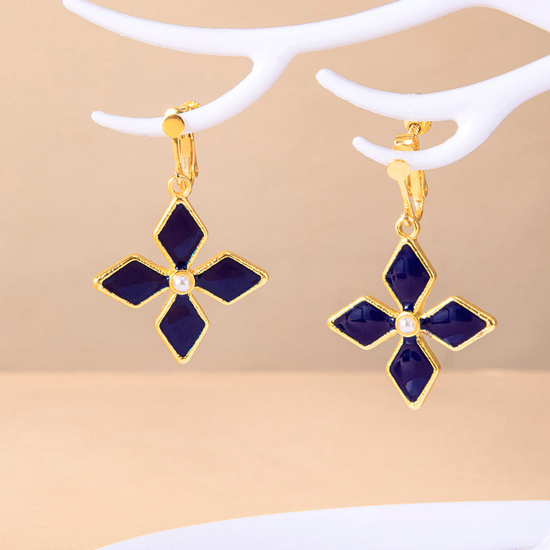 Genshin Impact Keqing Enamel Blue Geometric Flower Earrings