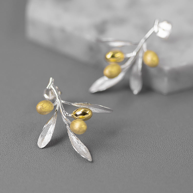 The Taste Of Love Sterling Silver Natural  And Elegant Olive Branch Stud Earrings