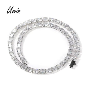 UWIN Newtrend Princess Cut Bling CZ Necklace Rectangle Zircon Tennis Chain Women Men Necklace Jewelry