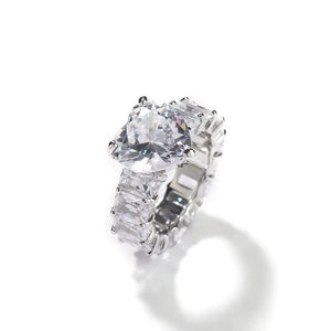 UWIN Baguette CZ Ring Big Heart Luxury Ring 5A Cubic Zircon Pink Heart Ring Women Wedding CZ Ring