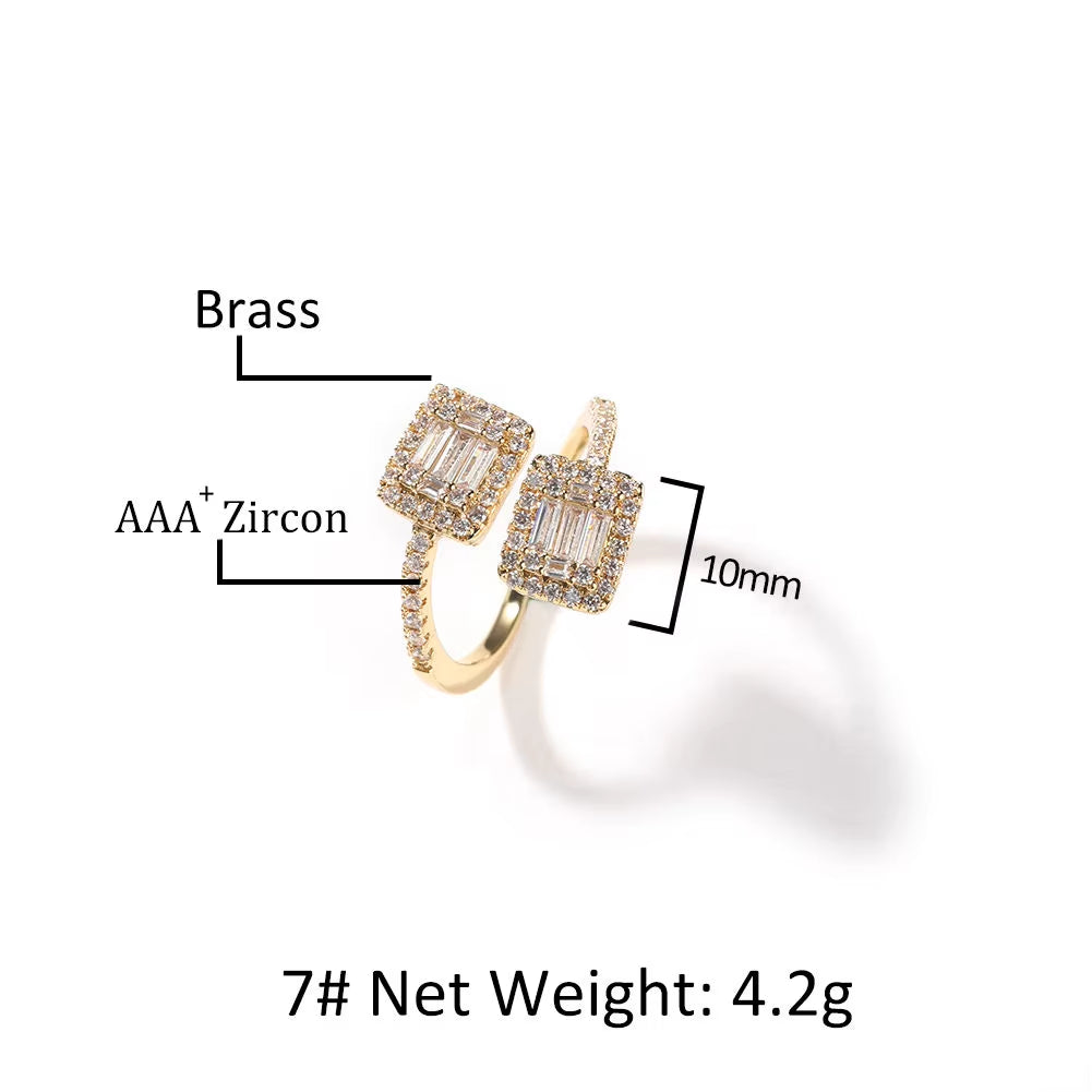 Baguette Twist Heart Ring Glistening Heart Square Shape Diamond Adjustable CZ Finger Rings Hot Sale Stunning Jewelry for Women