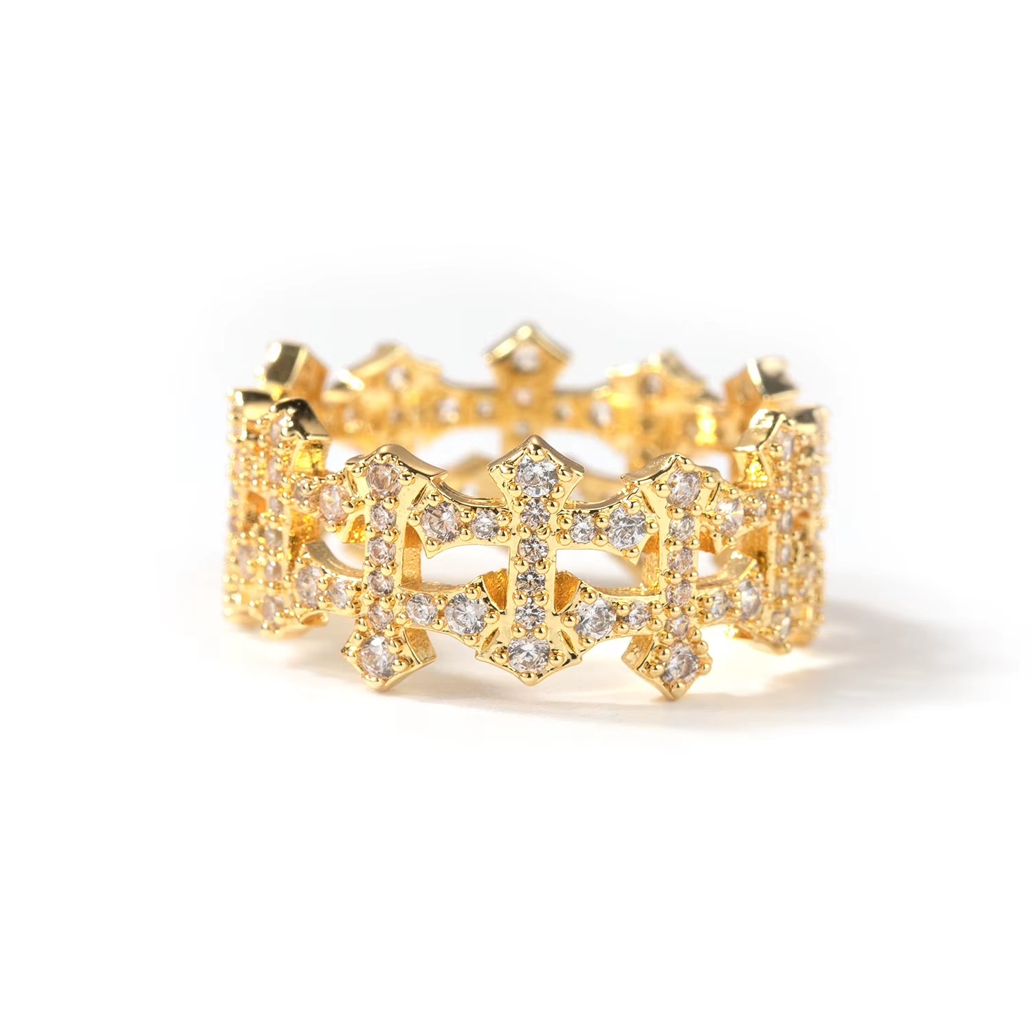 Korean Version Classic Bands Hollowed Checkered Open Cross Ring ZIRCON Women'S Jewelry Main Material Copper None