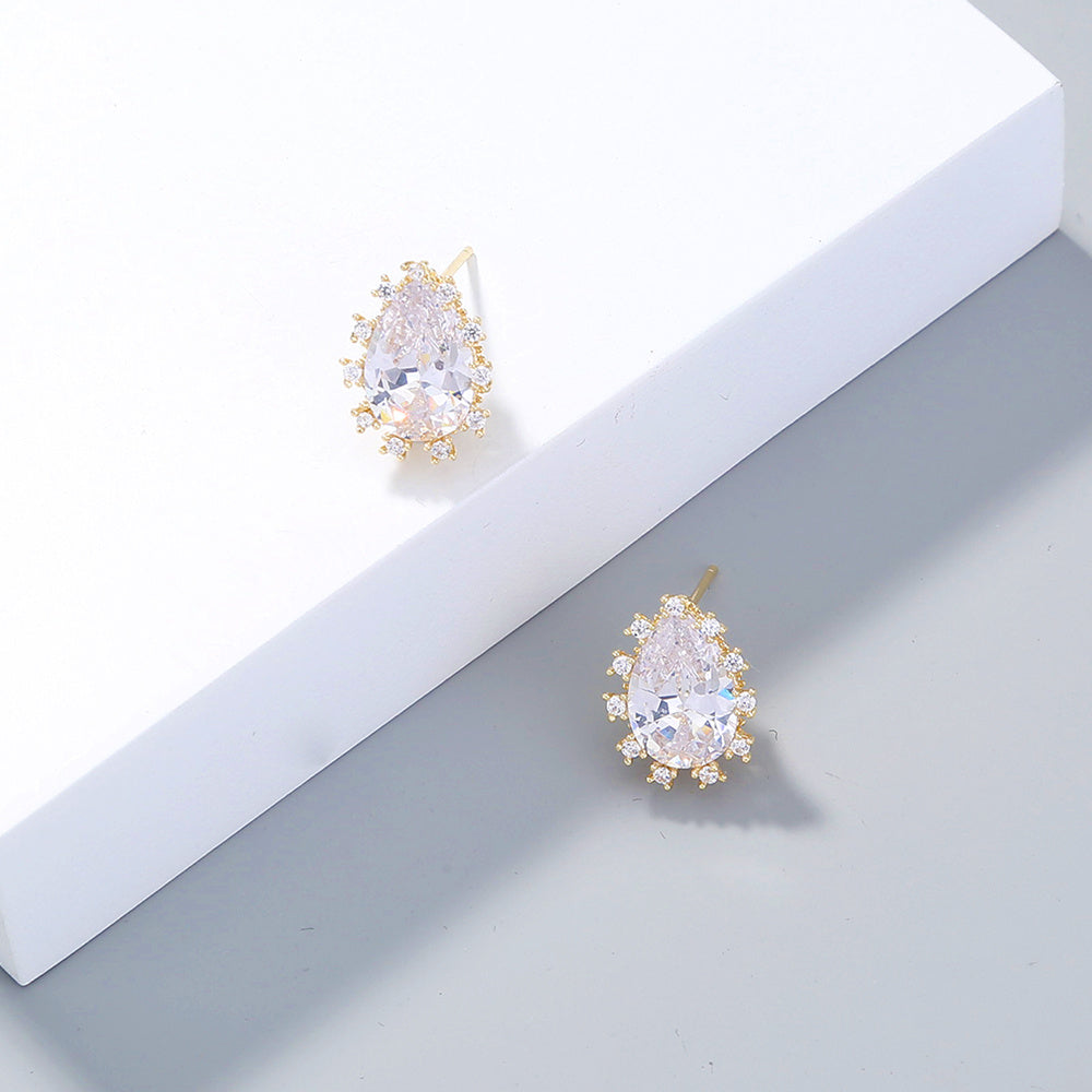 European and American foreign trade jewelry, exquisite and shiny all-match drop zircon earrings, transparent crystal temperament female earrings