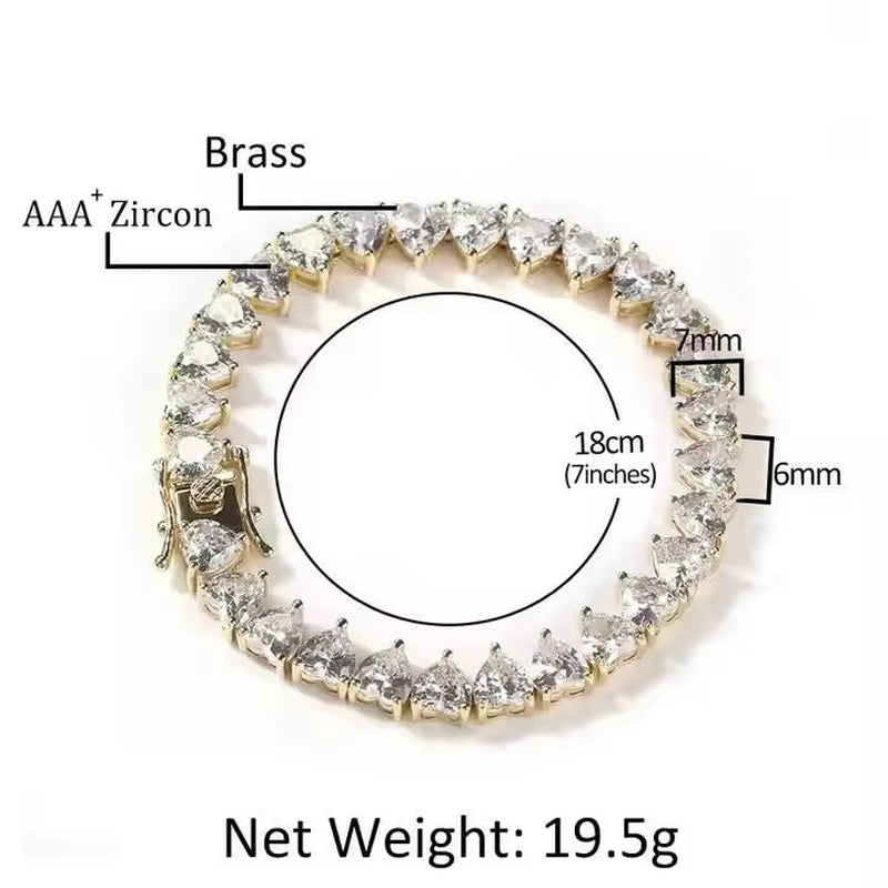 UWIN 5A CZ Iced Out Clover Tennis Chain Heart Tennis Heart Bangle Armband Wrist Bracelet Set 18K Gold Women Jewelry