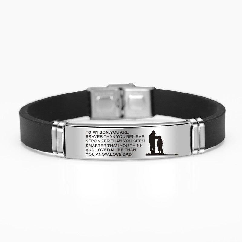 Engraved Mom Dad To Daughter Son Painting Stainless Steel Silicone Bracelet