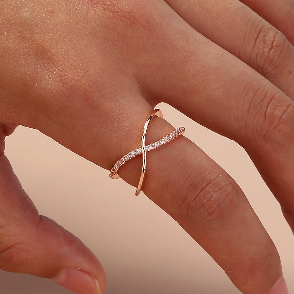 Zircon Cross Brass Ring Adjustable