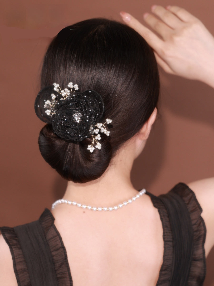 Starry Sky Flower Style Updo Topknot Hair Clip Black Exquisite Headdress