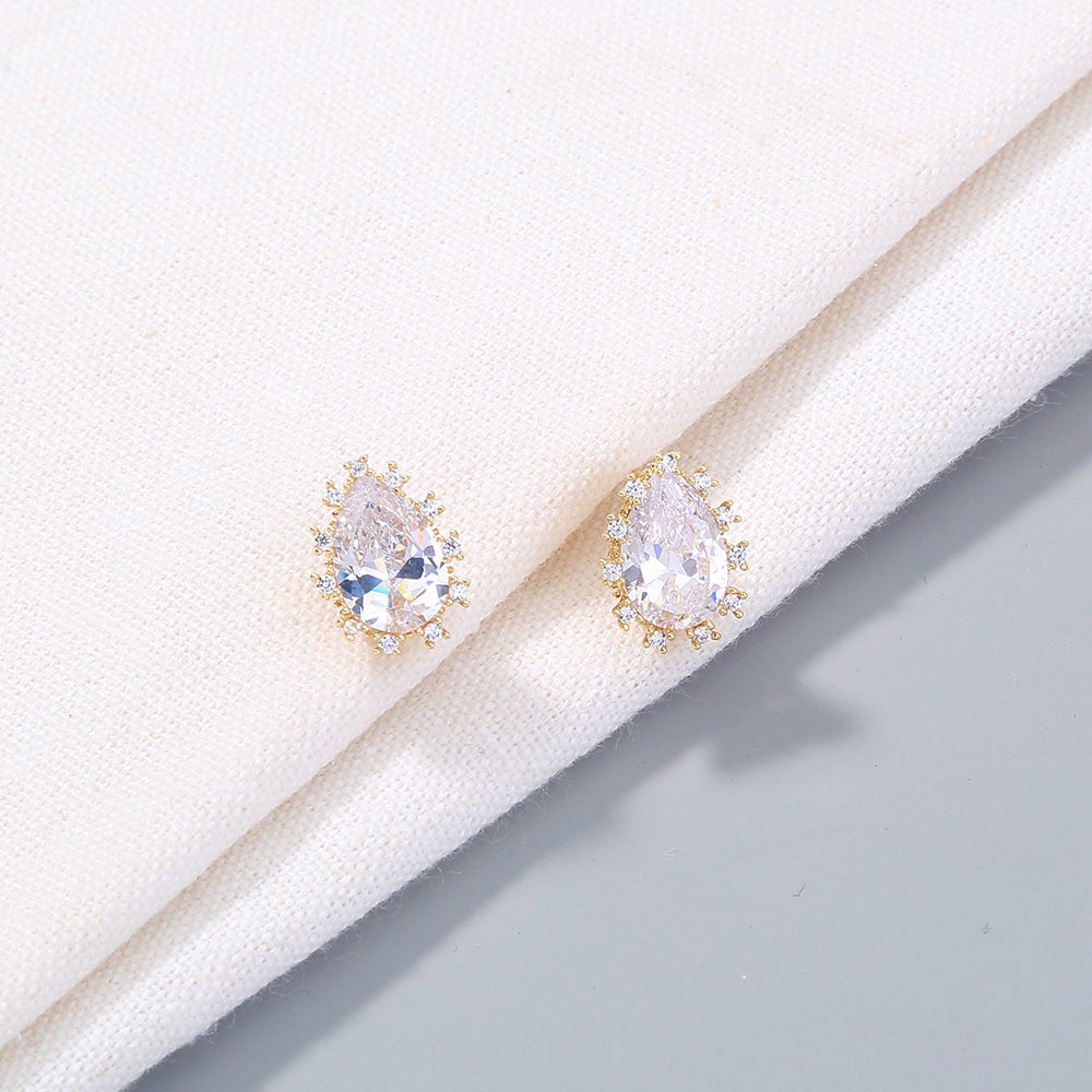 European and American foreign trade jewelry, exquisite and shiny all-match drop zircon earrings, transparent crystal temperament female earrings