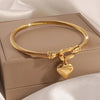 18k Gold Color Stainless Steel Heart Charm Bangle Bracelets For Men Women