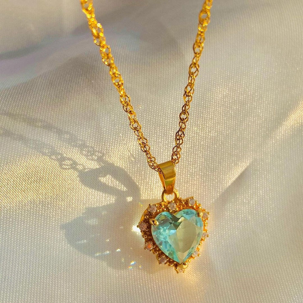 Colorful Rhinestones Heart-shaped Necklace Love Gold Chain Ins Personalized Jewelry For Women Valentine's Day