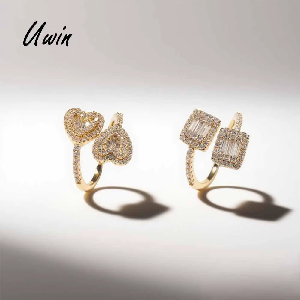 Baguette Twist Heart Ring Glistening Heart Square Shape Diamond Adjustable CZ Finger Rings Hot Sale Stunning Jewelry for Women