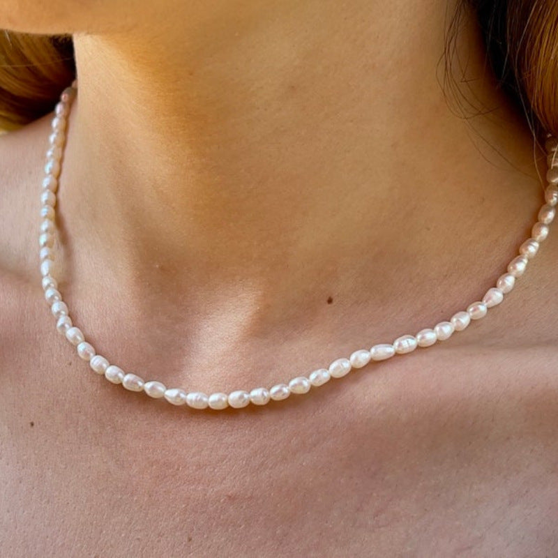 Natural Freshwater Pearl Necklace For Women Light Luxury Minority Sweet Cool Style Clavicle Chain