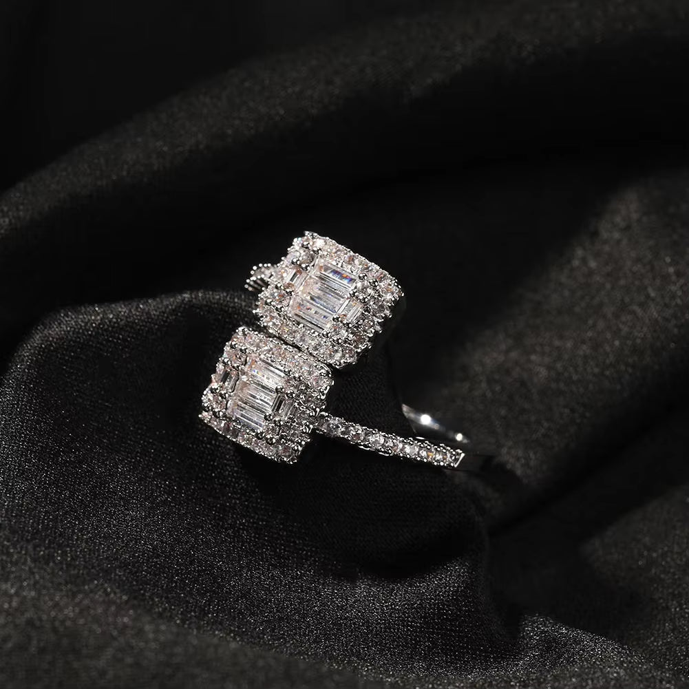 Baguette Twist Heart Ring Glistening Heart Square Shape Diamond Adjustable CZ Finger Rings Hot Sale Stunning Jewelry for Women