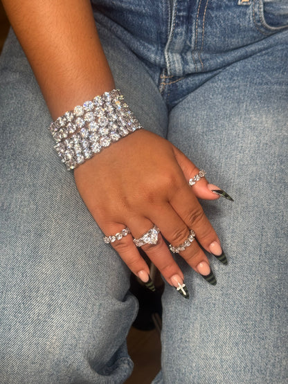 Worn: THE HEARTBREAKER heart CZ statement ring worn on finger in silver
