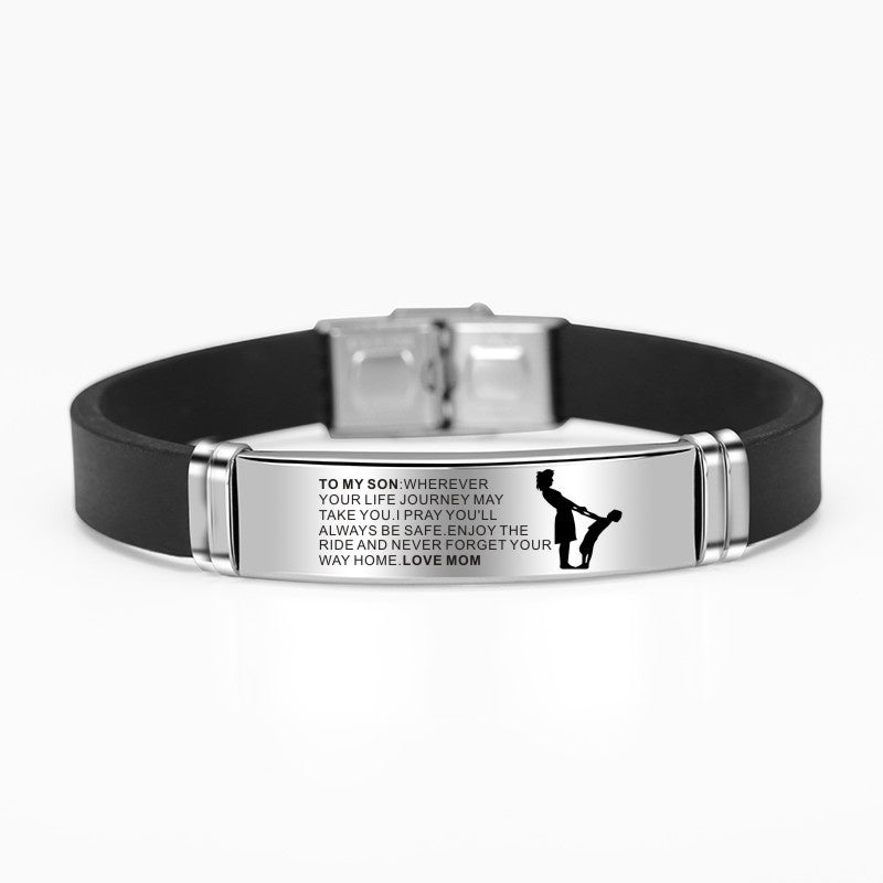 Engraved Mom Dad To Daughter Son Painting Stainless Steel Silicone Bracelet