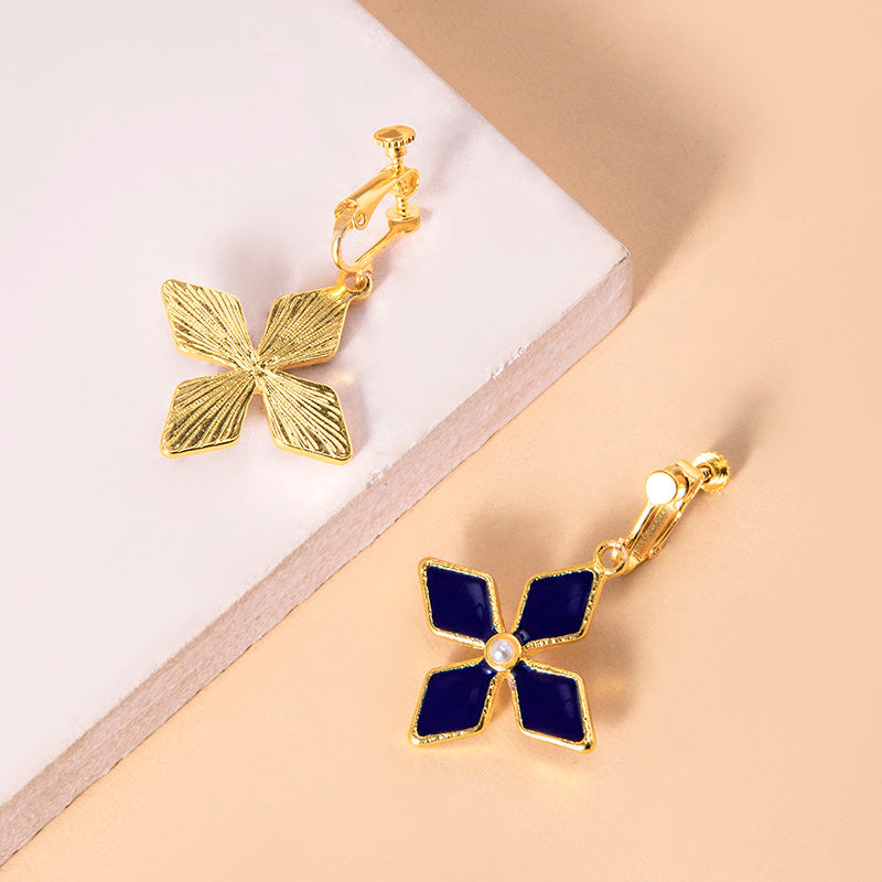 Genshin Impact Keqing Enamel Blue Geometric Flower Earrings