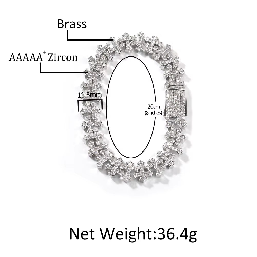 Unisex Luxury 18K Gold Plated Mini Cross Bracelet 5A Zircon Cluster Chain Link Charm for Men Women Fashionable Accessory